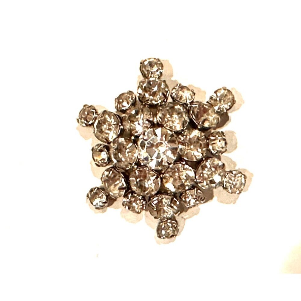 WEISS VINTAGE 1.75" CRYTSTAL CLEAR RHINESTONES DOME STAR SNOWFLAKE PIN BROOCH EU